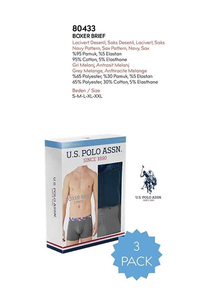 U.S. Polo Assn. Ανδρικά Saks - Grey Melange 3-Pece Boxers 80433