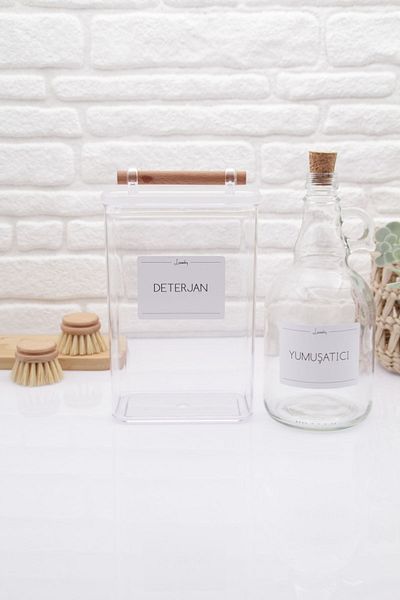 zezedesing Decorative Transparent Detergent Jar with Wooden Handles 2100ML-Smoothing Bottle 1000ML
