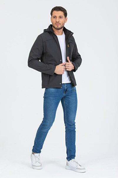 Mero Life Men's Gray Softshell Jacket - Hooded, Water and Windproof