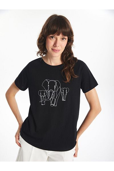 LC Waikiki Γυναικείο T-Shirt LCW - Crew λαιμόκοψη και εμπριμέ σχέδιο