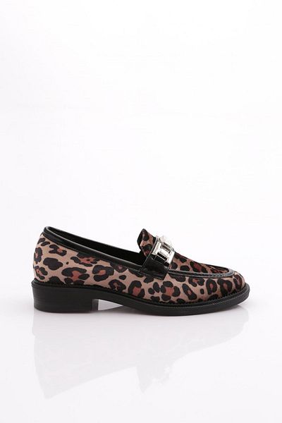 DGN Schwarze Loafer-Schuhe mit Leopardenmuster PM386-K905