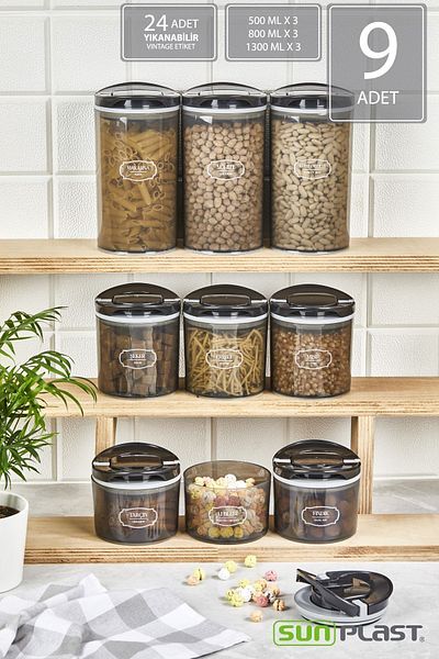 Sunplast 9-Piece Storage Container Set - With Leak-Proof Ergonomic Lid - Anthracite Food Container