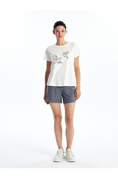 LC Waikiki LCW Damen-T-Shirt – Rundhalsausschnitt und bedrucktes Design