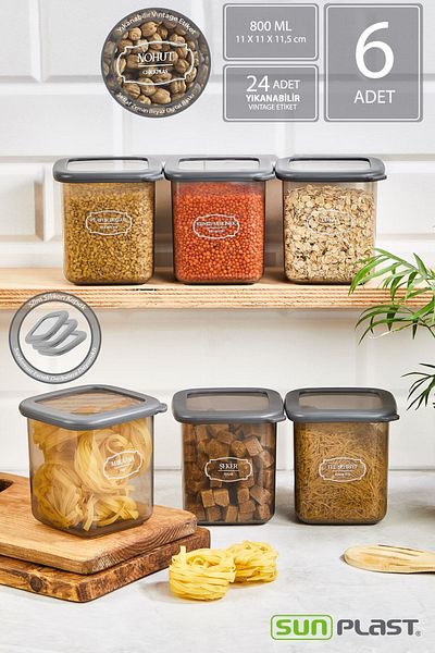 Sunplast ROYAL 6-Piece Storage Container Set - Leak-Proof Silicone Transparent Lid - Anthracite Food Container