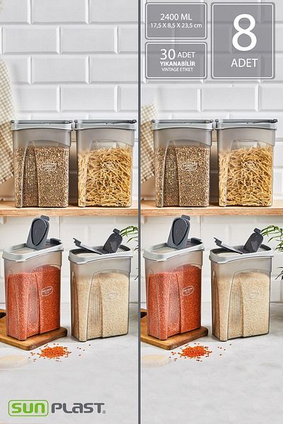 Sunplast 8-Piece Storage Container Set - Leak Proof Double Sided Lid - Anthracite Food Container - 2400ML