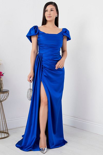 PULLIMM Rochie din satin - decolteu pătrat și despicat, SB6053