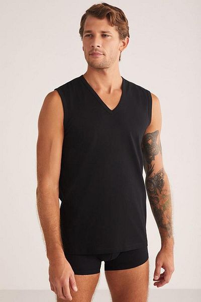 Kom Barny V-Neck Cotton 2-Pack Men's Undershirt Black