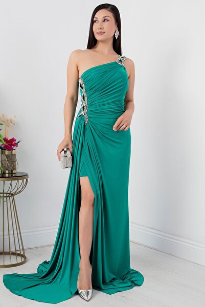 PULLIMM Tek Omuz Taş Detaylı Elbise ECR5109