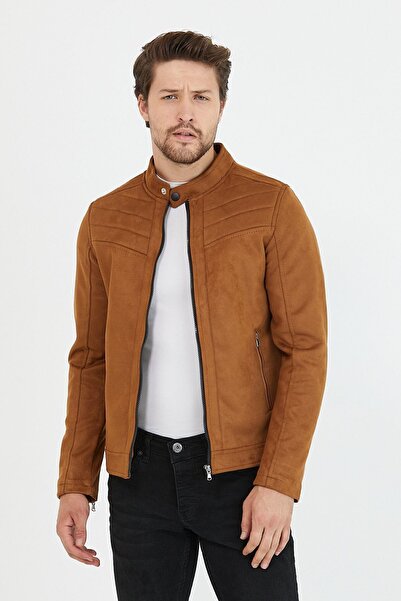 Mero Life Мъжко светлокафяво сезонно тесно велурено яке и палто