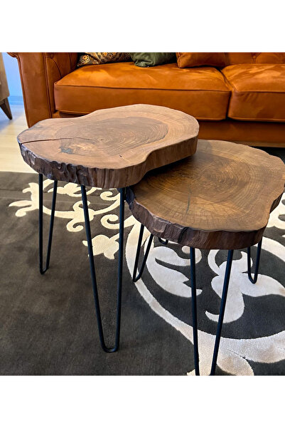 TALASCH Ahşap Kütük 2 Li Yan Sehpa Doğal Vernikli Talasch Naturel Series