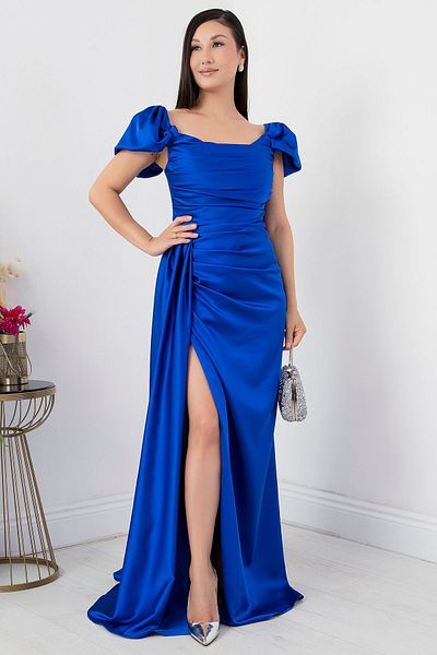 PULLIMM Rochie din satin - decolteu pătrat și despicat, SB6053