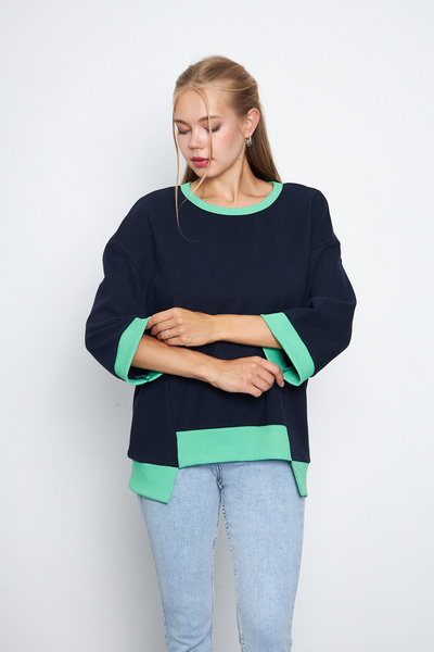 Avones Three Quarter Sleeve Garnished Thessaloniki Fabric női pulóver