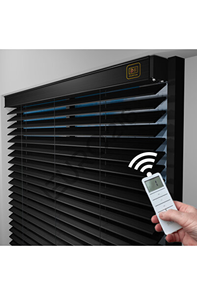 JaluziByEuro216 MOTORLU Ahşap Jaluzi Perde 50 mm %100  Ahşap SİYAH Renk