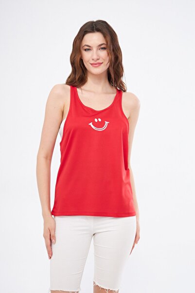 Moda Işık Athlete's Tank Top Smile Printed Red Color Cappa Fabric