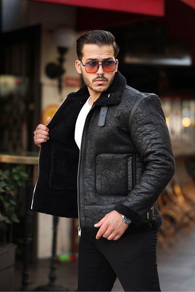 Mero Life High Quality Napa Leather - Full Fur Slim Fit Black Men's Coat & Jacket
