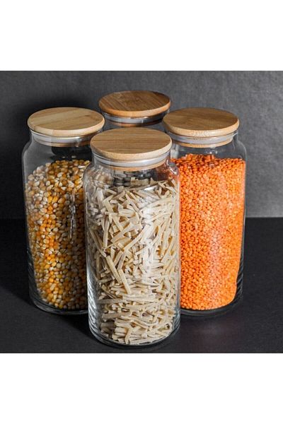 FBZhome 4-Piece Glass Jar Storage Container with Wooden Lid 1300ml