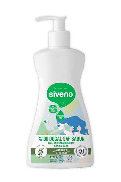 Siveno 100% Natural Liquid Castile Soap with Laurel Oil Intensive Moisturizing Purifying Herbal Vegan 300 ml