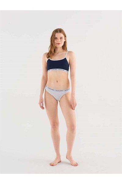 U.S. Polo Assn. Set bustieră din bumbac lycra cu buline alb și bleumarin pentru femei