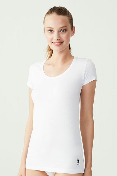 U.S. Polo Assn. Tricou cu mânecă scurtă, din bumbac alb, cu licență, cu gât rotund