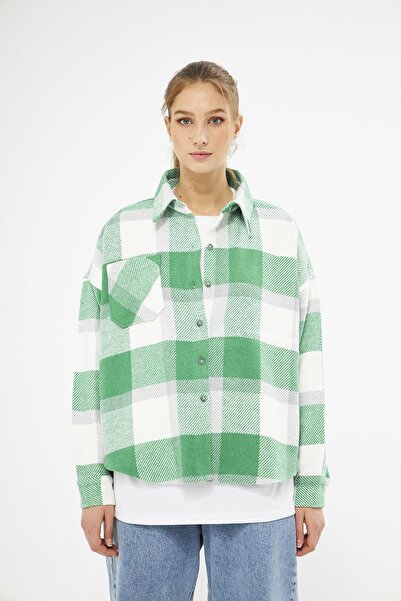 Mesfeno Cămașă de lemn oversize cu model în carouri