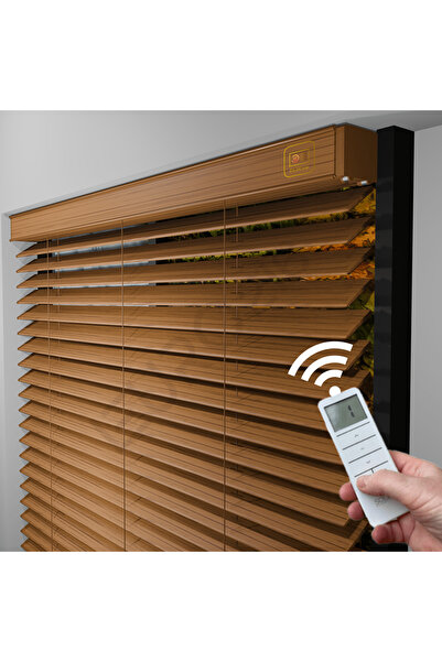 JaluziByEuro216 MOTORLU Ahşap Jaluzi Perde 50 mm %100  Ahşap MEŞE Renk