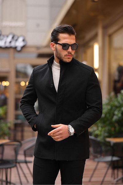 Mero Life Ανδρικό κοντό κασμιρένιο παλτό Μαύρο Slim Cut New Season