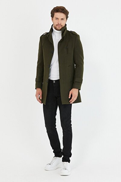 Mero Life Ανδρικό παλτό με μακρύ μάλλινο γιακά με λεπτή κοψίματα