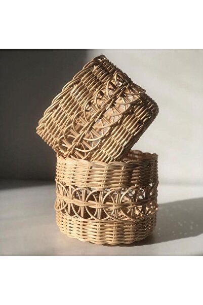 Bohodella (1 Adet) Rattan Bambu Hasır Sepet, Hasır Düzenleyici, Hasır Kutu, P...