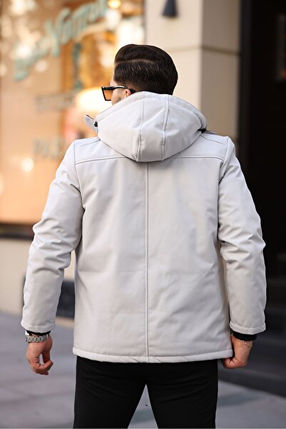 Mero Life Stone ColorSoftshellCoat - Hooded, Water and Windproof, Furry Inner Surface and Fiber Filling