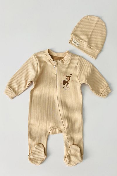 TUOBEBE Unisex Gazelle Printed 100% Cotton Corded Baby Jumpsuit