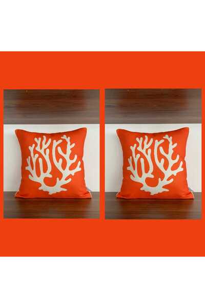 KIRLENTİM E461 Husă de pernă cu model marin alb pe fundal portocaliu