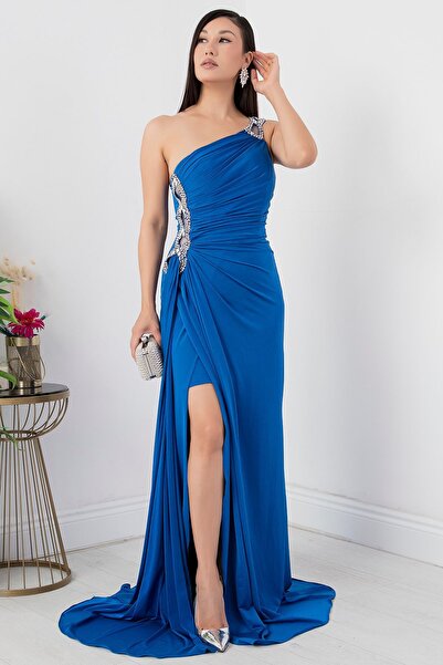 PULLIMM Tek Omuz Taş Detaylı Elbise ECR5109