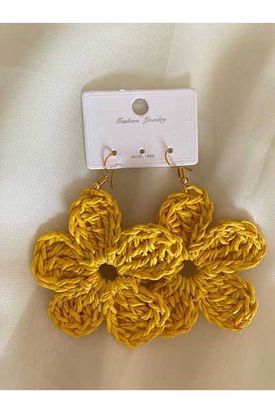 öyküsh collection Yellow Daisy Earrings / Yellow Earrings / Colorful Earrings / Summer Earrings / Straw Earrings