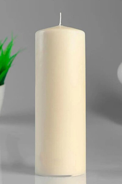 Paşa Cam Silindir Kütük Mum Krem Sandal Ağacı Genişlik 8 Cm Yükseklik - 20