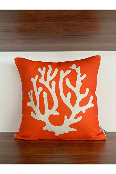KIRLENTİM E461 Husă de pernă cu model marin alb pe fundal portocaliu