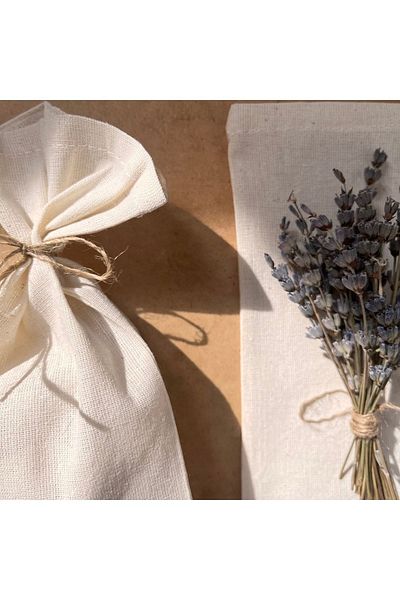 White Alamode Natural Raw Linen Drawstring Pouch 10 Pieces 10x19 Cm