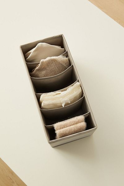 Ocean Home Textile 3 Pieces 6 Compartment Gray Herringbone Drawer Organizer Box Set 13X28X13