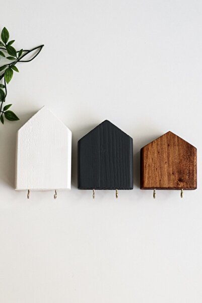 LALEZEN HOME Wooden 3-Piece House Model Keychain Adhesive Design