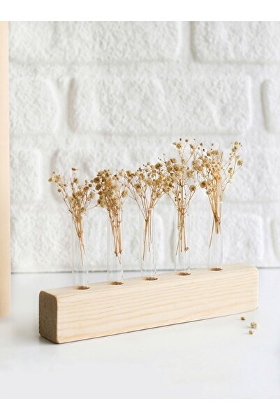 LALEZEN HOME 5li Mini Cam Tüplü Ahşap Standlı Saksılık