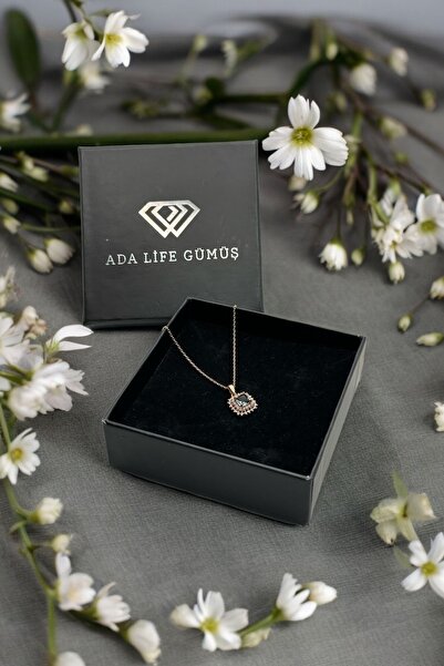 ADA LİFE GÜMÜŞ 925  Ayar Gümüş Çift Sıra Kare Açık Gri Taşlı Kolye Rose Özel ...