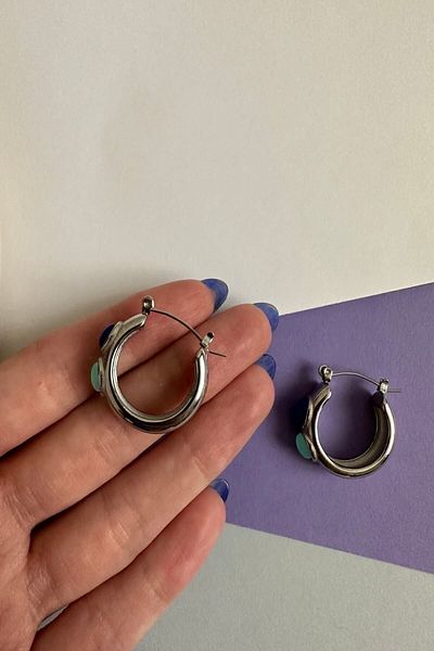 ringbox أقراط فضية اللون من حجر الفيروز الصلب المقاوم للتشويه للنساء