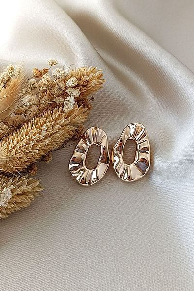COSİTA Gold Vintage Irregular Look Metal Earrings