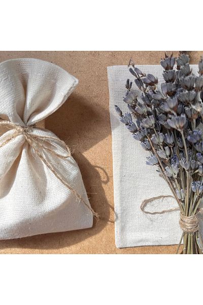 White Alamode Natural Raw Linen Drawstring Pouch 10 Pieces 8x10 Cm