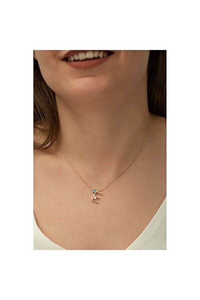 Şimal Silver 925 Ayar Gümüş Rose Kaplama E Harfi Kolye
