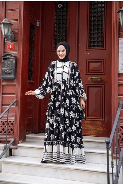 Tesettür Diyarı Φόρεμα με μοτίβο βισκόζης Oversize Hijab - Μέγεθος 38-44 (Γυναικείο)