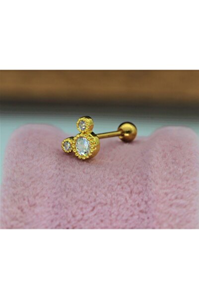 MAZEN Paslanmaz Kararmaz Cerrahi Çelik Mickey Tragus, Kıkırdak Helix 8mm Piercing 1 Adet (İKİ TARAFLI)