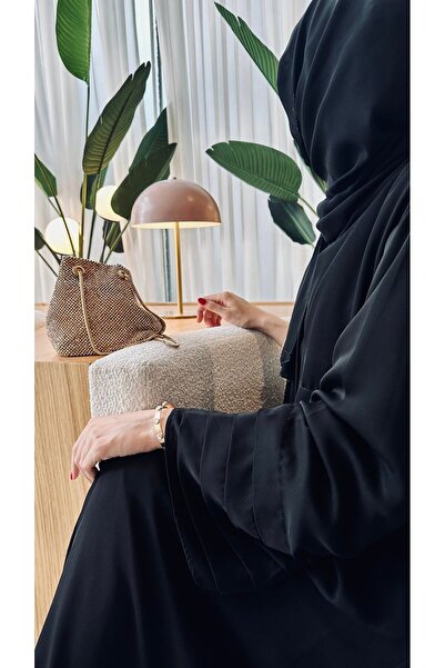 busrasdesign Rüya Kadın Tesettür Boydan Siyah Renk Abaya Ferace