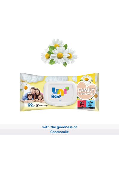 Uni Baby Family Wipes - Chamomile 100 pcs - Pack of 8