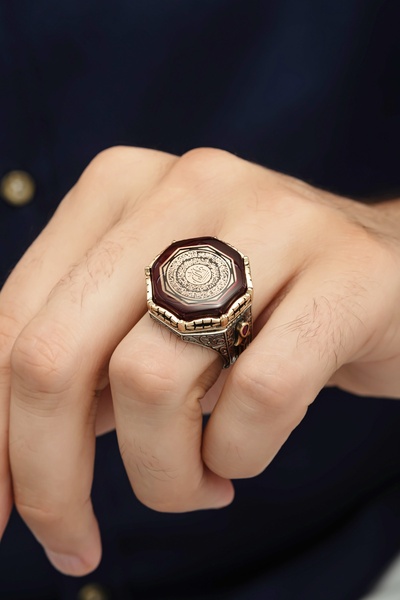 ALYANSEVİM Ayetel Kursi Hat Yazılı 925 Gümüş Erkek Yüzük