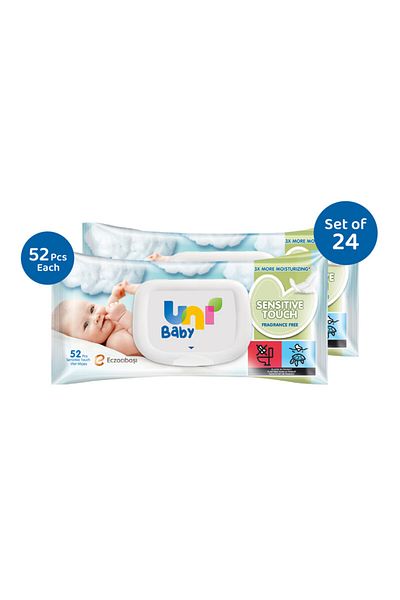 Uni Baby Sensitive Touch Wipes Pack of 24 - Fragrance Free, 52 pcs